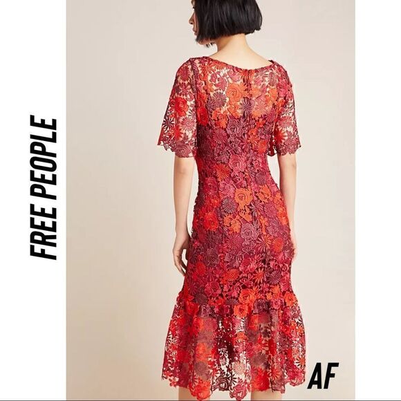 Eva Franco For Free People Bridgitte Embroidered Midi Dress New 14 Orange Red - Picture 4 of 9